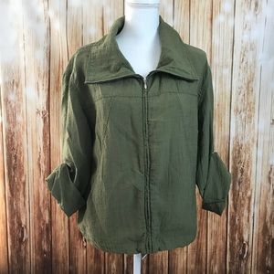 J. Jill army green nylon jacket big collar light